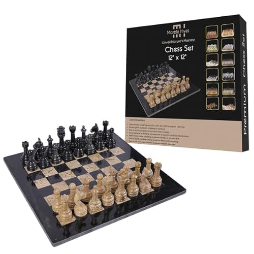 12 Zoll Luxus Marmor Schachset - Schachbretter für Erwachsene - Klassische Schachsets für Erwachsene mit handgefertigtem Steinbrett & Marmor-Schachfiguren - Ideal für Heimdekoration (Schwarz & Koralle 12 Zoll Luxus Marmor Schachset - Schachbretter für Erwachsene - Klassische Schachsets für Erwachsene mit handgefertigtem Steinbrett & Marmor-Schachfiguren - Ideal für Heimdekoration (Schwarz & Koralle von Marble Hives