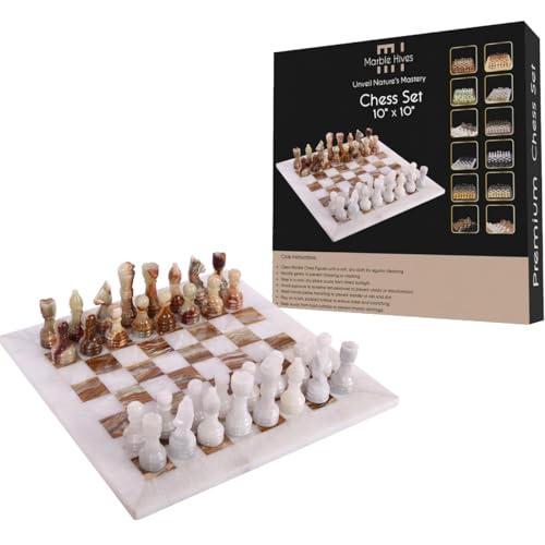 Handgefertigtes Marmor-Schachset - Onyx Grün und Weiß (25,4 x 25,4 cm) - Schachsets für Erwachsene - Schachbretter in Premiumqualität - Schicke Schachbretter von Marble Hives