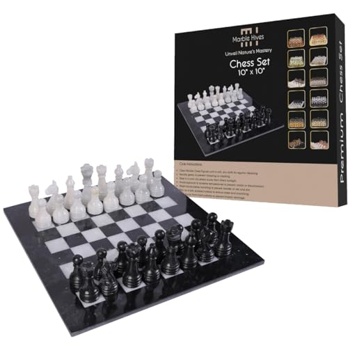 Handgefertigtes Schachset aus Marmor – Schwarz und Weiß (25,4 x 25,4 cm) – Schachsets für Erwachsene – Schachbretter in Premium-Qualität – Schicke Schachbretter von Marble Hives