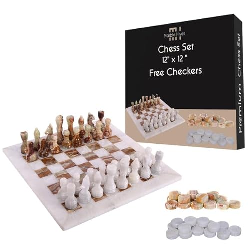 Marble Hives Luxuriöses Schachspiel mit Dame, handgefertigt, Steinbrett und Teile für Erwachsene, klassisches Weiß und Onyxgrün, 30,5 cm Marble Hives Luxuriöses Schachspiel mit Dame, handgefertigt, Steinbrett und Teile für Erwachsene, klassisches Weiß und Onyxgrün, 30,5 cm von Marble Hives