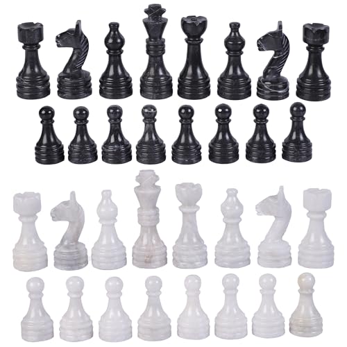 Schachfiguren – Komplett-Set mit gewichteten Marmorstücken 30,5 x 30,5 cm Marmor-Schachbrett-Kompatibilität | Zeitlose Eleganz in Schachfiguren Stein (Schwarz & Weiß) von Marble Hives
