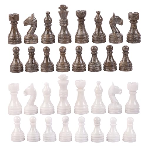 Schachfiguren – Komplett-Set mit gewichteten Marmorstücken 30,5 x 30,5 cm Marmor-Schachbrett-Kompatibilität | Zeitlose Eleganz in Schachfiguren Stein (Weiß & Grau) von Marble Hives