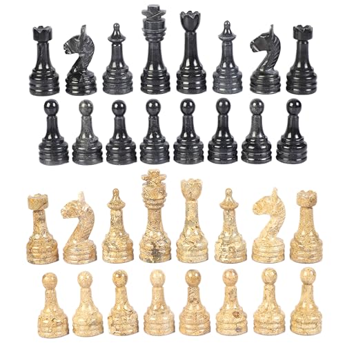 Schachfiguren – Komplett-Set mit gewichteten Marmorteilen, 30,5 x 30,5 cm, Marmor-Schachbrett-Kompatibilität, zeitlose Eleganz in Schachfiguren, Stein (Schwarz & Koralle) von Marble Hives