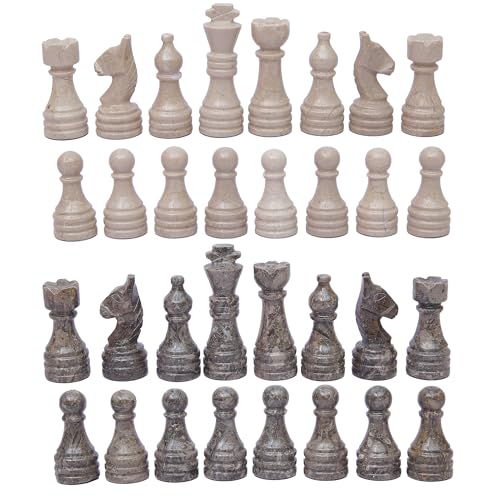 Schachfiguren - Komplettset mit beschwerten Marmorstücken 12 x 12 Marmor Schachbrett Kompatibilität | Zeitlose Eleganz in Schachfiguren Stein (Grau & Verona) von Marble Hives