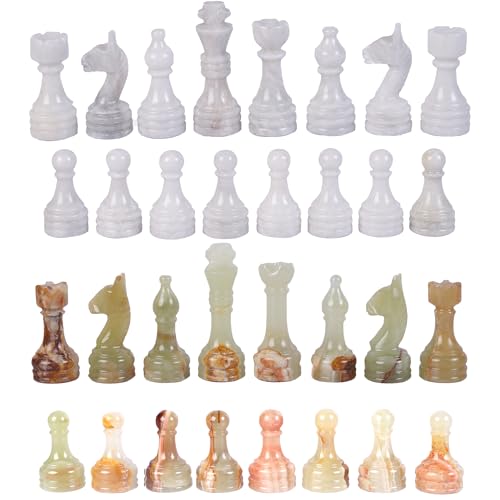 Schachfiguren - Komplettset mit beschwerten Marmorstücken 30,5 x 30,5 cm Marmor-Schachbrett-Kompatibilität | Zeitlose Eleganz in Schachfiguren Stein (weißer & grüner Onyx) von Marble Hives