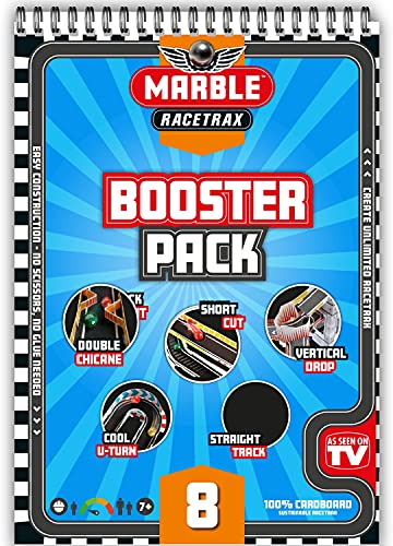 Marble Racetrax 869195 - Murmel Mania Rennbahn Zubehör Set 8 teilig, Kugelbahn Erweiterung mit 4 Stunts, Murmelbahn Bastelset, Bauset aus FSC Karton, Konstruktionsset für Kinder ab 7 Jahre von Marble Racetrax