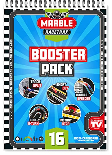 Marble Racetrax 869201 - Murmel Mania Rennbahn Zubehör Set 16 teilig, Kugelbahn Erweiterung mit 5 Stunts, Murmelbahn Bastelset, Bauset aus FSC Karton, Konstruktionsset für Kinder ab 7 Jahre von Marble Racetrax