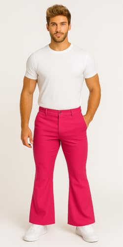 Marco Porta 70er Jahre Disco Schlaghose, Pink, Polyester, Figurbetont mit Gummizug, Knopf und Reißverschluss (XL) von Marco Porta