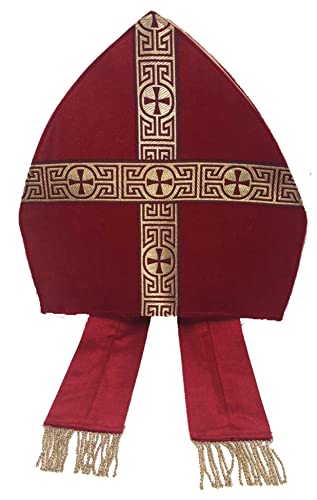 Marco Porta Bischofsmütze mit Bändern Samt rot Mitra goldenes Band von Marco Porta