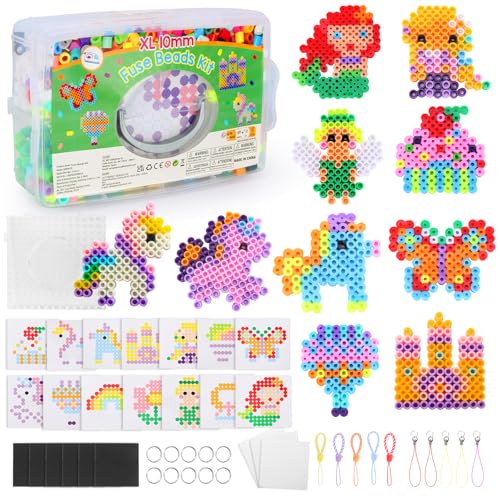 Mardo 10mm Bügelperlen Set, 1500 Stück Bügelperlen für Kinder, XL Steckperlen mit Aufbewahrungsbox, Bügelperlen Platten, Muster und Bügelpapier, Bastelperlen Set, Perlenset Geschenk für Kinder von Mardo