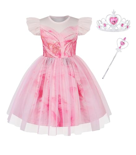 Marendyee Hexenkostüm für Mädchen, Kinder, rosa und schwarz, Halloween-Kostüme, Tüll-Mesh-Kleider, Helles Pink, 7-8 Jahre von Marendyee