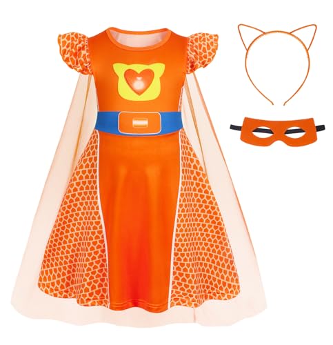 Marendyee Kitties Dress Mädchen Geburtstag Party Kleider für Kinder, Orange/Abendrot im Zickzackmuster (Sunset Chevron), 3-4 Jahre von Marendyee