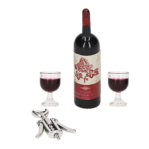 Marhynchus 1/12 Miniatur -Rotwein -Set Dollhouse Mini Weinflaschen Brille Opener Harzpuppenhaus Accessoires für Wohnkultur von Marhynchus