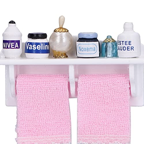Marhynchus 12 Dollhouse Badezimmerzubehör Miniatur Handtuch Rack Flaschen Kit Handwerk Kollektion für Dollhouse -Enthusiast Umweltfreundliche Holzdekoration von Marhynchus