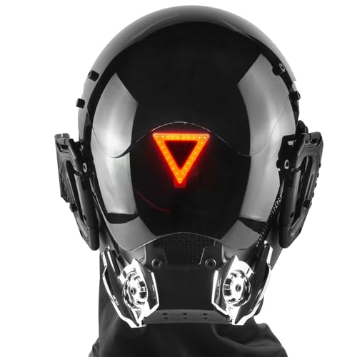 Cyberpunk Maske mit LED - Techwear Maske, Vertex Future helm, leuchtmaske für Cosplay, Halloween & Fasching von Marikito