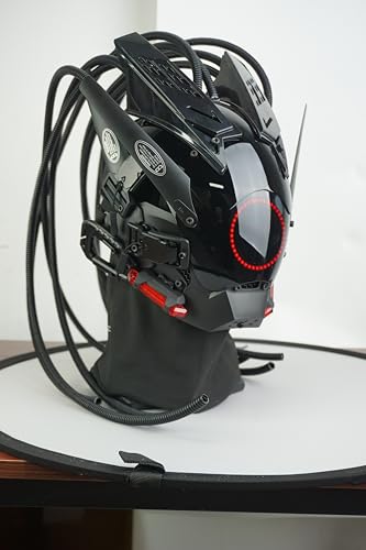 Marikito Cyberpunk LED-Halbmaske für Erwachsene, Verstellbare Techwear-Maske mit Flammenzopf-Design – Cyberpunk-Kostümzubehör für Cosplay & Halloween Marikito Cyberpunk LED-Halbmaske für Erwachsene, Verstellbare Techwear-Maske mit Flammenzopf-Design – Cyberpunk-Kostümzubehör für Cosplay & Halloween von Marikito