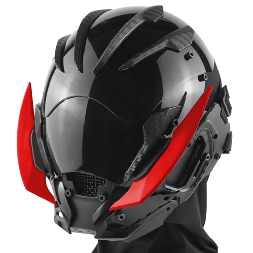 Marikito Punk Maske Für Herren, Flügel Der Zukunft, Halloween Cosplay Helm, Verstellbarer Haken, Geeignet Für Alle Erwachsenen. (Rot) von Marikito