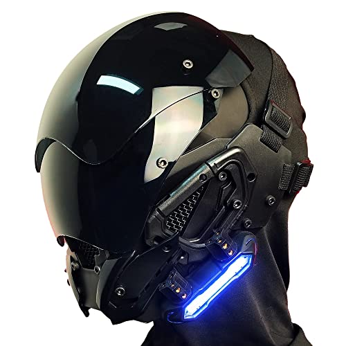 Marikito Cyberpunk Maske mit LED Lichtern, Robocop, Cyber Punk, Mechanische Polizeimaske, USB-Aufladung, Die Erwachsene geeignet, Inklusive Balaclava. von Marikito