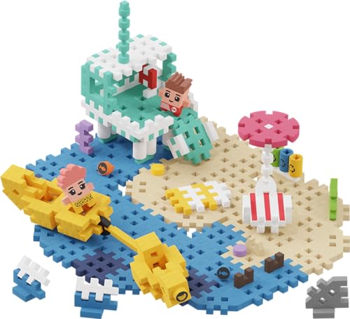 Marioinex Mini Waffle City Beach Satz mit 148 Elemente und 2 Figuren - Steckspiel ab 4 Jahre - Waffelbausteine Kinder, Konstruktionsspielzeug, Montessori Bausteine - Ostergeschenke Kinder von Marioinex