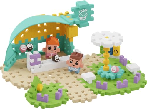 Marioinex Mini Waffle City Cafe 80 Elemente 2 Figuren - Bausteine Kinder, Sensorik Spielzeug - Konstruktionsspielzeug, Montessori Bausteine, Waffelblöcke Bausteine - Ostergeschenke Kinder von Marioinex