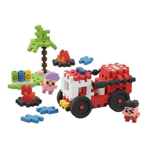 Marioinex - Mini Waffelstadt Blöcke Feuerwehrauto 80 Stück 2 Figuren - Schaumstoff bausteine Kinder - Kinder bausteine - Bausteine groß - Waffelblöcke bausteine - Weihnachten kleinigkeiten von Marioinex