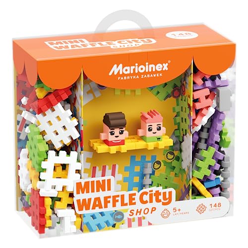 Marioinex - Mini Waffle City Shop Bausteine 148 Stück 2 Figuren - Stecksteine Kinder, Waffelblöcke bausteine - Montessori Konstruktionsspielzeug - Ostergeschenke Kinder von Marioinex