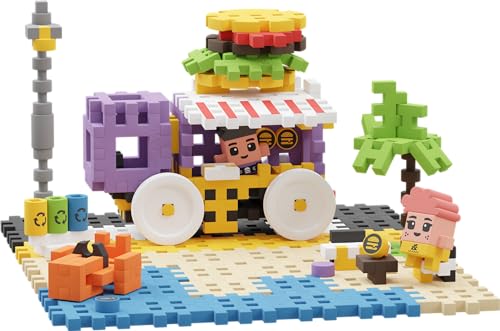 Marioinex - Mini Waffle City Food Truck Blöcke 148 Stück 2 Figuren- Kinder bausteine, Waffelblöcke bausteine - Konstruktionsspielzeug, Montessori Spielzeug - Ostergeschenke Kinder von Marioinex