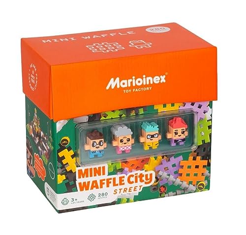 Marioinex Mini Waffle Stadt Straßenblöcke 248 Stücke 4 Figuren - Schaumstoff Bausteine Kinder, Waffelblöcke Bausteine, Sensorik Spielzeug, Konstruktionsspielzeug - Ostergeschenke Kinder von Marioinex