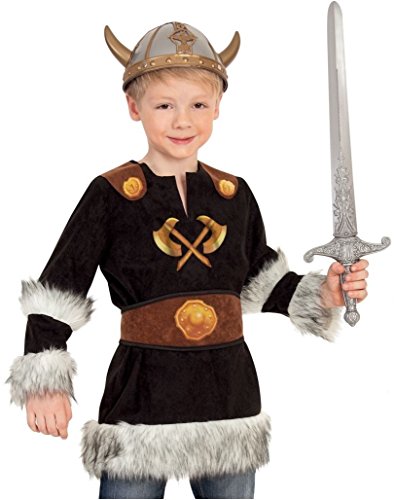 Kinder-Kostüm "WIKINGER" 2-tl. Oberteil mit Gürtel, an Armen und unterem Saum mit Fell versehen Gr. 104 - 128 von Markenlos