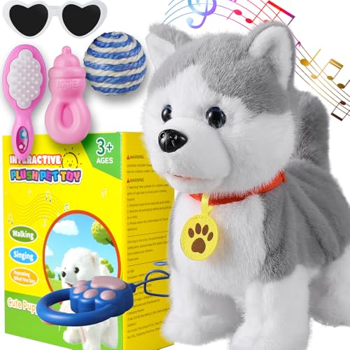 Gehender, bellender, singender Husky-Welpenspielzeug, wiederholt, was Sie sagen, realistischer, leckender, mit der Zunge wedelnder Schwanz, mechanischer Hund mit elektronischer Berührungs- oder Sprach Gehender, bellender, singender Husky-Welpenspielzeug, wiederholt, was Sie sagen, realistischer, leckender, mit der Zunge wedelnder Schwanz, mechanischer Hund mit elektronischer Berührungs- oder Sprach von Marsjoy