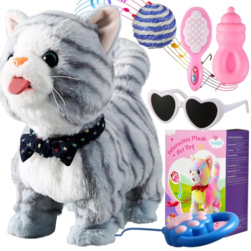 Buntes Leine-Set für laufende Katzen, singend, das schnurrt und miaut, Zunge herausstrecken, animiertes Plüschroboter-Kätzchen, Haustier, bewegliches Plüschtier, realistisches Stofftier, Obotic Kitty Buntes Leine-Set für laufende Katzen, singend, das schnurrt und miaut, Zunge herausstrecken, animiertes Plüschroboter-Kätzchen, Haustier, bewegliches Plüschtier, realistisches Stofftier, Obotic Kitty von Marsjoy