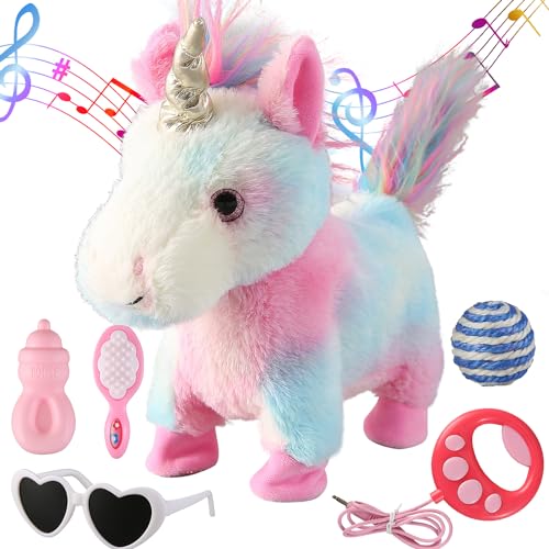 Marsjoy Bunte Einhorn Walking Set Einhorn singen Plüsch Roboter Einhorn realistisch Plüsch Tier Plüsch Fernbedienung Spielzeug von Marsjoy