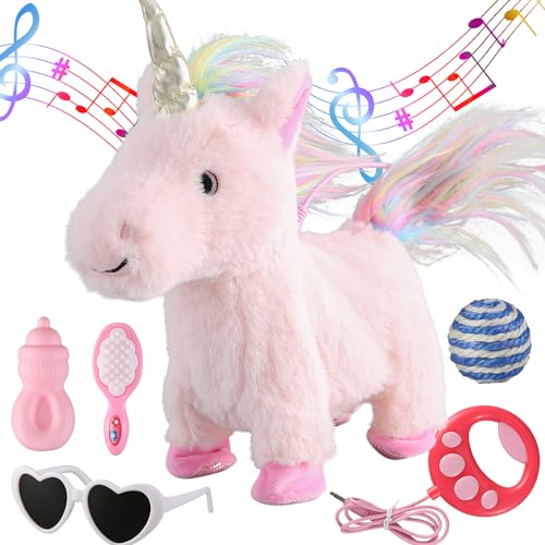 Marsjoy Rosa Walking Einhorn Set, Roboter, Plüsch, Singen, Plüschtier, Bewegung, realistisches Plüschtier, ferngesteuertes Spielzeug von Marsjoy