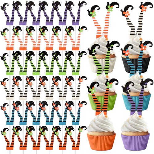 Marspark 48 Stück Halloween Hexe Cupcake Toppers Picks Kuchen Dekorationen Halloween Kuchen Topper für Babyparty Geburtstag Party von Marspark