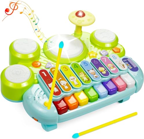 Marstone Musikspielzeug für Kleinkinder von 1 bis 3 Jahren, Klaviertastatur für Babys, Spielzeug für Jungen und Mädchen ab 1 Jahr, Xylophon-Schlagzeug-Set für Kleinkinder, Grün von Marstone