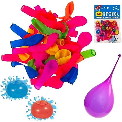 50 Bunte Wasserballons für Sommerferien und Ballonschlachten. Wasserbomben, 50 Wasserballons, bunt gemischt, schnell befüllbar, für Kinderspaß im Freien von Martom