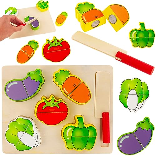 Holzgemüse Set für Kinder, Schneidespaß mit Messer Kinderküche Küchenspielzeug Schneiden Obst Gemüse Lebensmittel von Martom