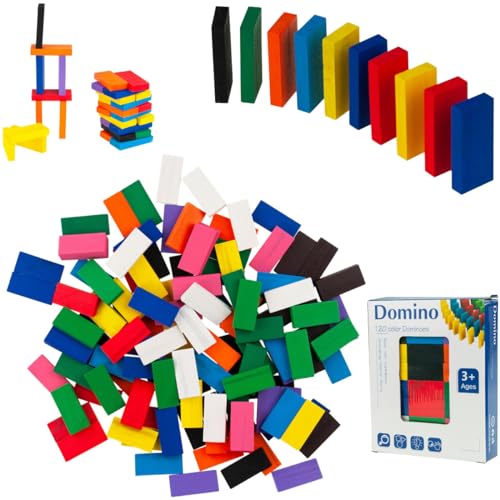 Martom Domino HOLZBLÖCKE GROSSES Puzzle 120 ST. (2x4,5x0,7 cm) 120 pädagogische Holzklötze zum Bauen von Holzklötzen, für Kinder, zum Geburtstag, Actionspiel für die ganze Familie von Martom