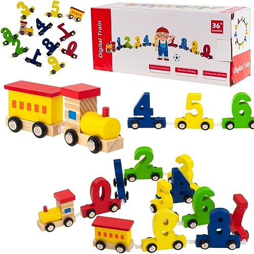 Martom Holzeisenbahn Holzeisenbahn Set Magneteisenbahn-Set Hölzernes Zahlenzug-Set Digitale Autos Spielzeug, Weihnachtszug Holz Zug, Kinder-Weihnachtszug Holz-Zug Lernspielzeug, Montessori Spielzeug von Martom