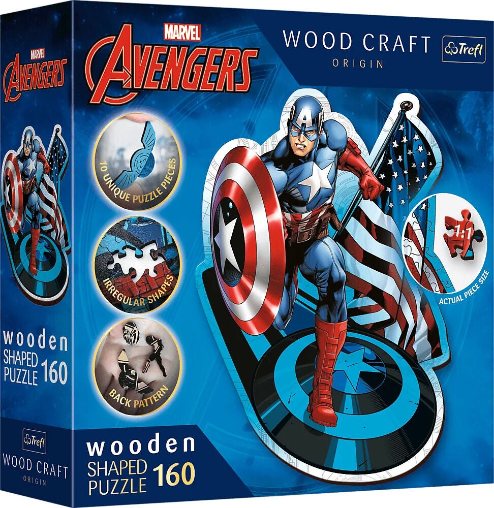 Trefl Wood Craft Origin Marvel Avengers Puzzle Fearless Captain America 160 Teile von Marvel Avengers