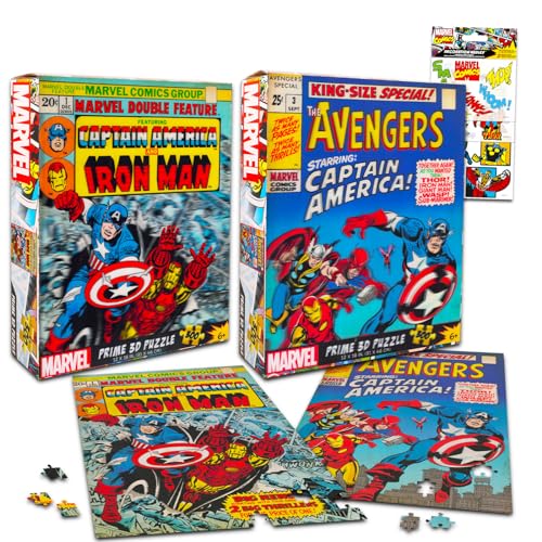 Avengers Puzzles für Kinder, Teenager, Erwachsene – Bündel mit 2 sortierten 300-teiligen Puzzles mit Captain America und Iron Man plus Aufklebern | Marvel Superhelden-Puzzles von Marvel