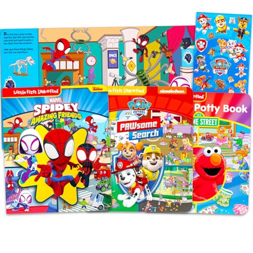 Look and Find Puzzlebücher für Jungen Set – Bundle mit 3 Such- und Suchbüchern mit Spidey und Freunden, Paw Patrol, Sesamstraße Plus Aufklebern | Bulk versteckte Bilder Roadtrip Aktivitäten für Jungen von Marvel