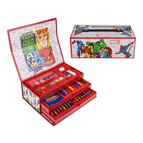 Marvel Avengers Schreibwaren-Set, Enthält Buntstifte, Marker, Wasserfarben, Pinsel, Schwamm, Bleistift, Radiergummi, Bleistifte, Notizbuch, Aktentasche, Schulset für Jungen von Marvel