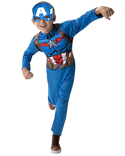 Marvel Captain America Youth Kostüm – Poly Jersey Youth Kostüm mit bedrucktem Design und 3D-Maske von Marvel