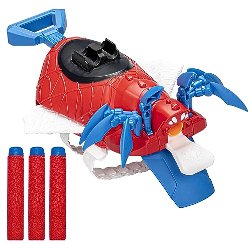 Marvel Mech Strike Mechasaurs Spider-Man Arachno Blaster, NERF Blaster mit 3 Darts, Rollenspielzeug von Marvel