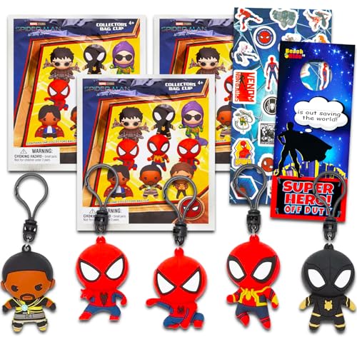 Marvel Spiderman-Blindtüten, Partygeschenke, 3 Stück – Bündel mit 3 Spiderman-Schlüsselanhängern, Mystery-Figuren plus Aufklebern, mehr Taschenclips für Kinder, Erwachsene von Marvel