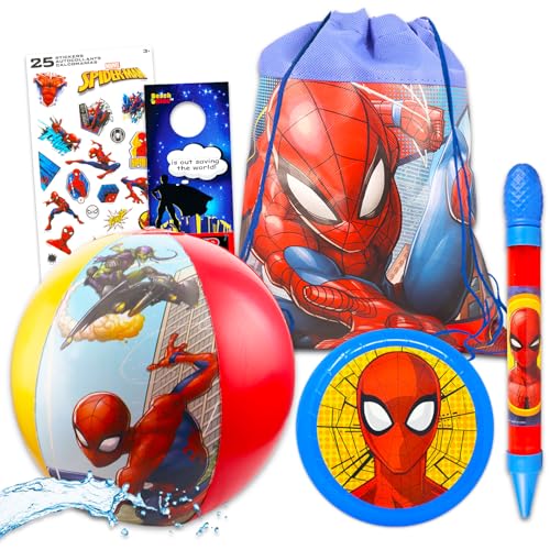 Marvel Spiderman-Pool-Set für Jungen, 4-teiliges Strandspielzeug-Set mit Strandball, Wasserblaster, fliegender Scheibe, Strandtasche, Aufklebern, mehr, Spiderman-Pool und Strand-Geschenkset für Kinder Marvel Spiderman-Pool-Set für Jungen, 4-teiliges Strandspielzeug-Set mit Strandball, Wasserblaster, fliegender Scheibe, Strandtasche, Aufklebern, mehr, Spiderman-Pool und Strand-Geschenkset für Kinder von Marvel