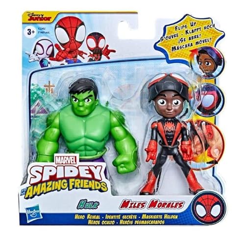 Marvel Spidey & His Amazing Friends Actionfiguren Superhelden + Bösewichte (Figur wählen) (Hulk & Miles 2er Pack (10,2 cm) von Marvel