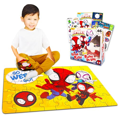 Spiderman Bodenpuzzle-Spielset – 3-teiliges Spielset mit Spidey und Freunden mit Tattoos, Aufklebern und mehr, Spidey and Friends Partygeschenk von Marvel