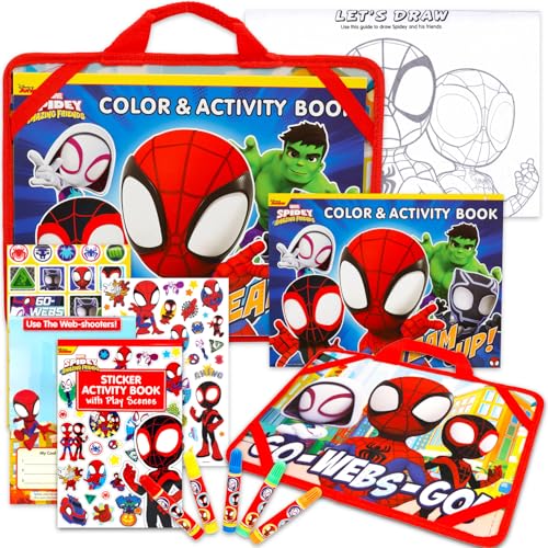 Spidey Schoß-Schreibtisch-Aktivitätsset für Kinder – Spidey Reiseset mit Etui, Malbuch, Stickerbuch, Spielen, Puzzles und mehr, Reise-Lapdesk-Set für Mädchen, Jungen von Marvel